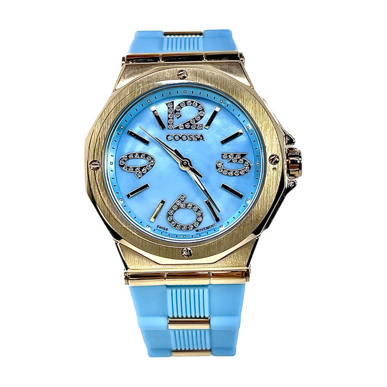 COOSSA ORIGINAL First Edition 20248 Women's Watch Swiss Ronda Movement Mother of Pearl Dial 36.5MM Stainless Steel Case 100M Water Resistant Blue/Gold Tone