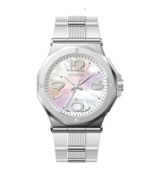 COOSSA ORIGINAL First Edition 20254 Women's Watch Swiss Ronda Movement Mother of Pearl Dial 36.5MM Stainless Steel Case 100M Water Resistant White/Silver Tone