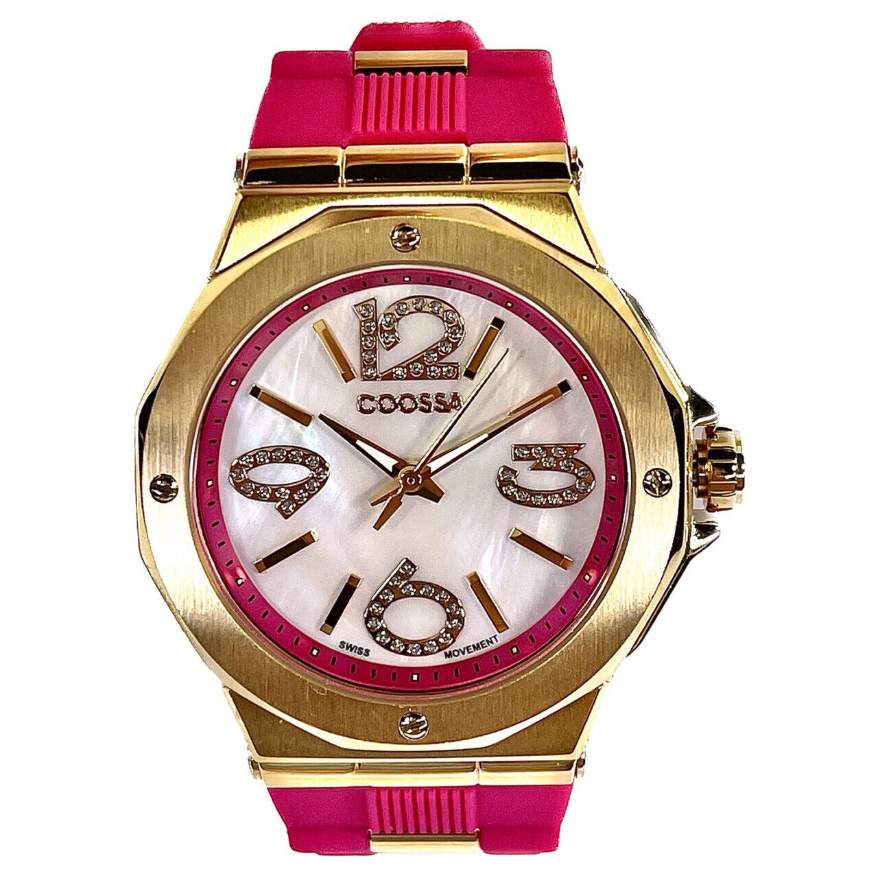 COOSSA ORIGINAL First Edition 20251 Women's Watch Swiss Ronda Movement Mother of Pearl Dial 36.5MM Stainless Steel Case 100M Water Resistant Magenta/Gold Tone