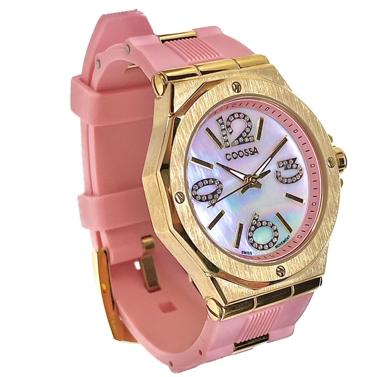 COOSSA ORIGINAL First Edition 20250 Women's Watch Swiss Ronda Movement Mother of Pearl Dial 36.5MM Stainless Steel Case 100M Water Resistant Pink/Gold Tone