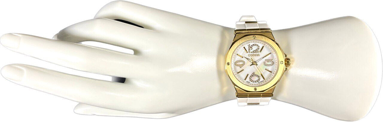 COOSSA ORIGINAL First Edition 20253 Women's Watch Swiss Ronda Movement Mother of Pearl Dial 36.5MM Stainless Steel Case 100M Water Resistant White/Gold Tone