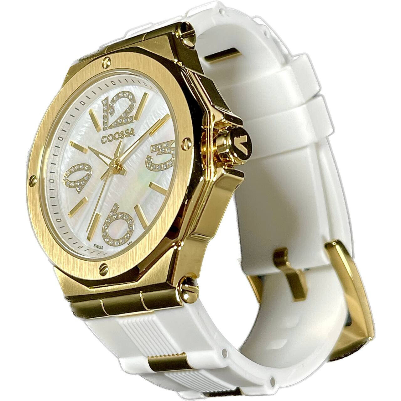 COOSSA ORIGINAL First Edition 20253 Women's Watch Swiss Ronda Movement Mother of Pearl Dial 36.5MM Stainless Steel Case 100M Water Resistant White/Gold Tone