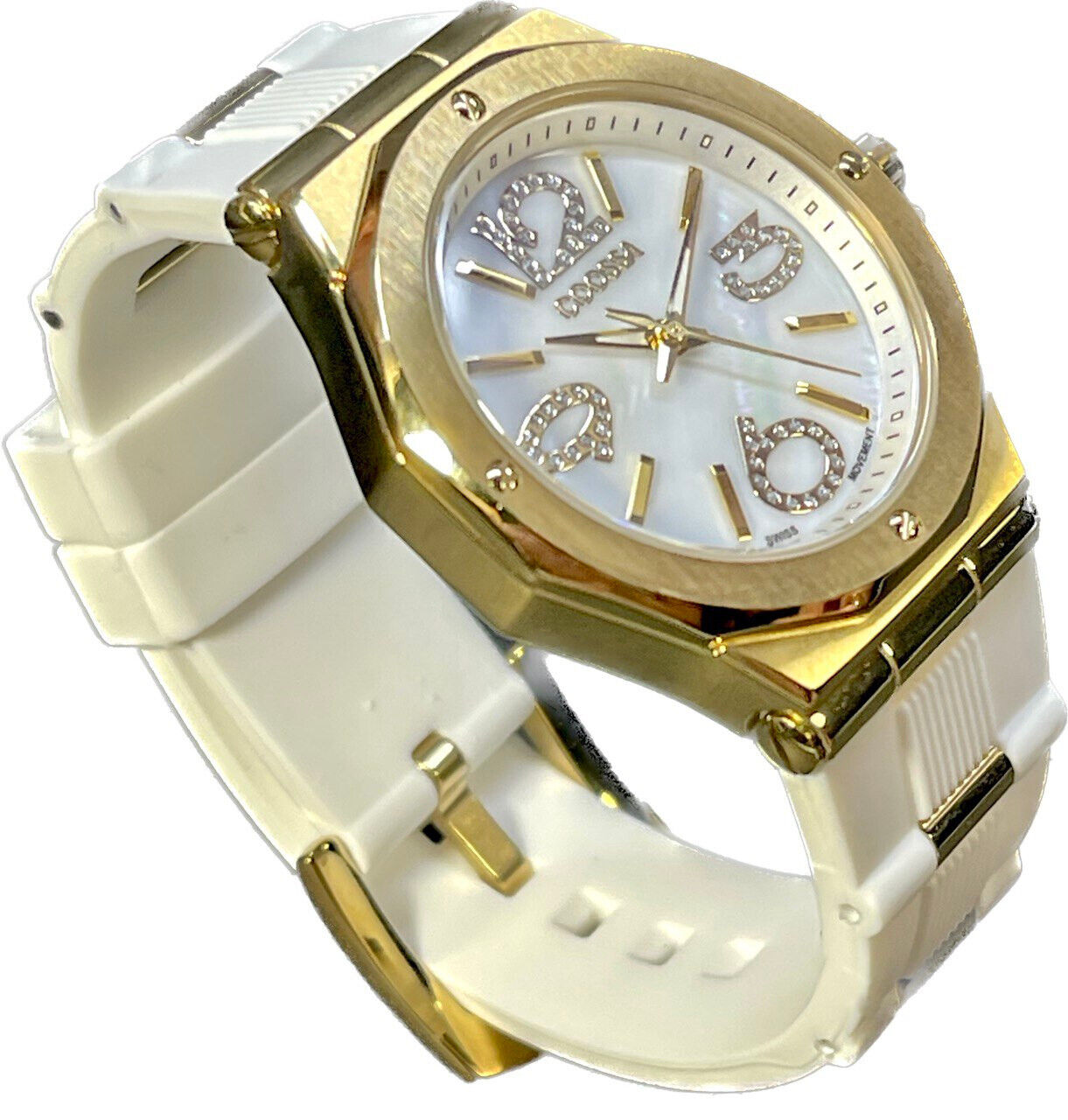 COOSSA ORIGINAL First Edition 20253 Women's Watch Swiss Ronda Movement Mother of Pearl Dial 36.5MM Stainless Steel Case 100M Water Resistant White/Gold Tone