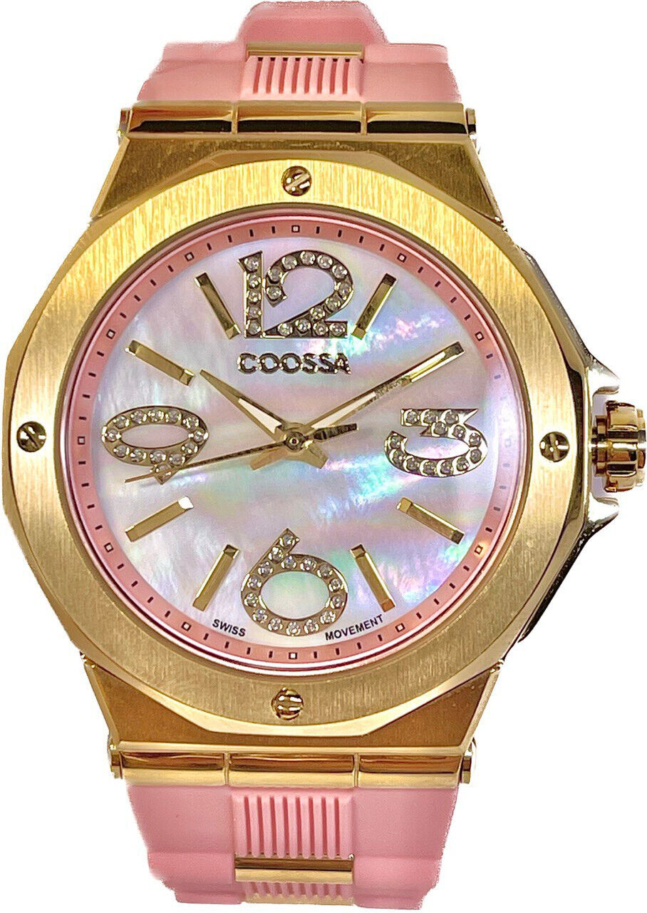 COOSSA ORIGINAL First Edition 20250 Women's Watch Swiss Ronda Movement Mother of Pearl Dial 36.5MM Stainless Steel Case 100M Water Resistant Pink/Gold Tone