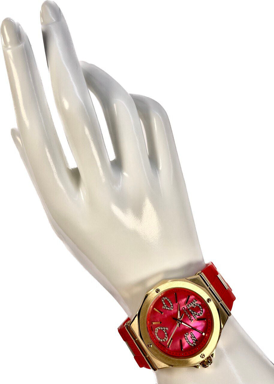 COOSSA ORIGINAL First Edition 20252 Women's Watch Swiss Ronda Movement Mother of Pearl Dial 36.5MM Stainless Steel Case 100M Water Resistant Red/Gold Tone