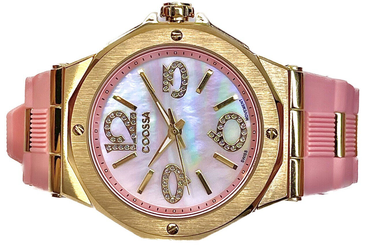 COOSSA ORIGINAL First Edition 20250 Women's Watch Swiss Ronda Movement Mother of Pearl Dial 36.5MM Stainless Steel Case 100M Water Resistant Pink/Gold Tone