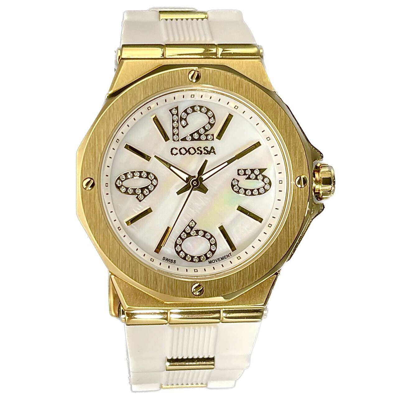 COOSSA ORIGINAL First Edition 20253 Women's Watch Swiss Ronda Movement Mother of Pearl Dial 36.5MM Stainless Steel Case 100M Water Resistant White/Gold Tone