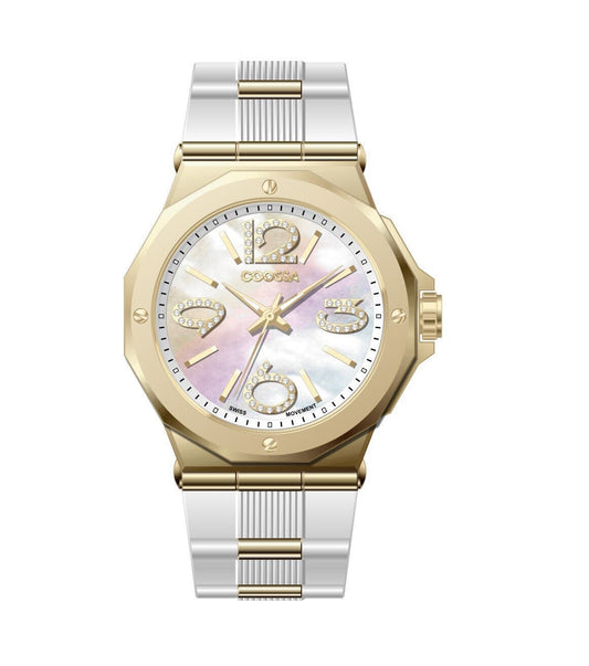 COOSSA ORIGINAL First Edition 20253 Women's Watch Swiss Ronda Movement Mother of Pearl Dial 36.5MM Stainless Steel Case 100M Water Resistant White/Gold Tone