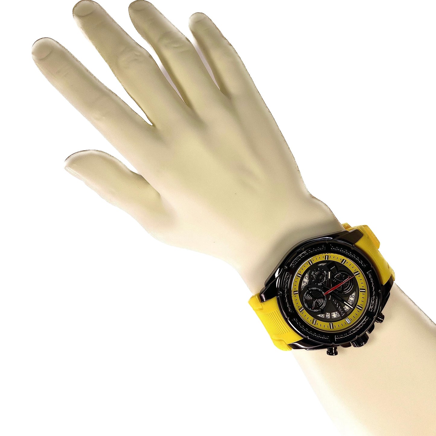 COOSSA ORIGINAL Men's Watch Chronograph 20247 48MM Black Tone Case Yellow Silicone Band 30M Water Resistant Cable Bezel