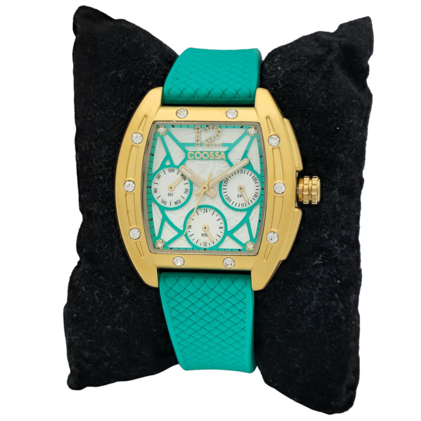 COOSSA ORIGINAL Special Edition Women Tonneau 35MM Gold Green Day-Date Watch