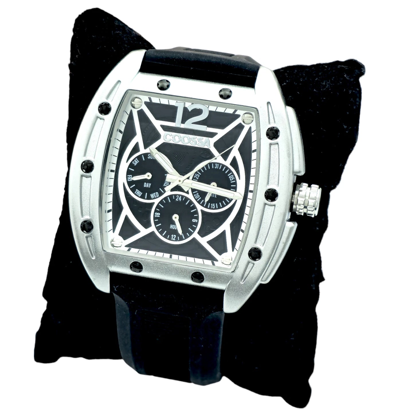 COOSSA ORIGINAL Special Edition Mens Tonneau Watch 46MM Case Silve/Black Tone