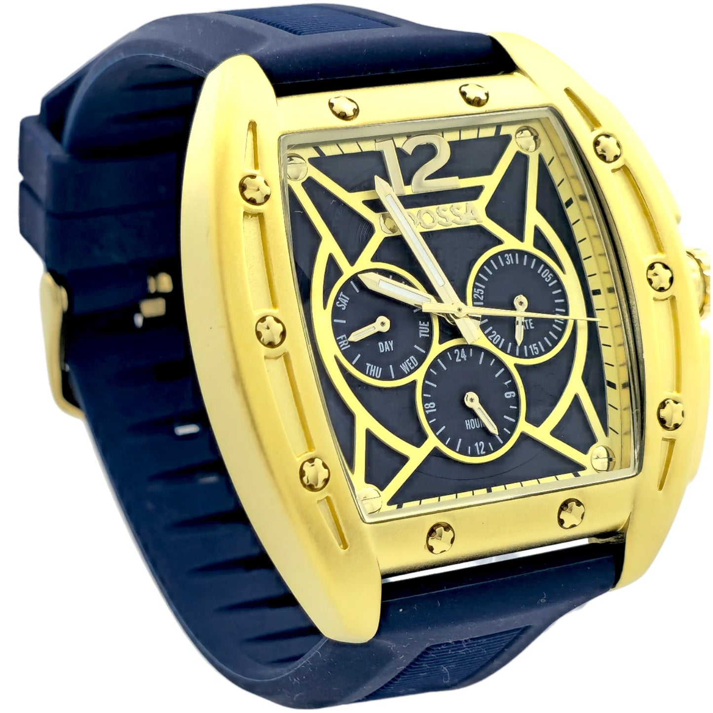 COOSSA ORIGINAL Special Edition Mens Tonneau 46MM Case Gold/Navy Day-Date Watch Kingdom Of Watches (8346)