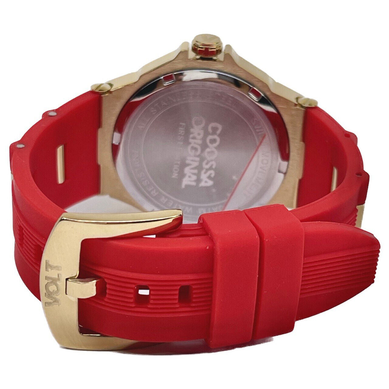 COOSSA ORIGINAL First Edition 20252 Women's Watch Swiss Ronda Movement Mother of Pearl Dial 36.5MM Stainless Steel Case 100M Water Resistant Red/Gold Tone