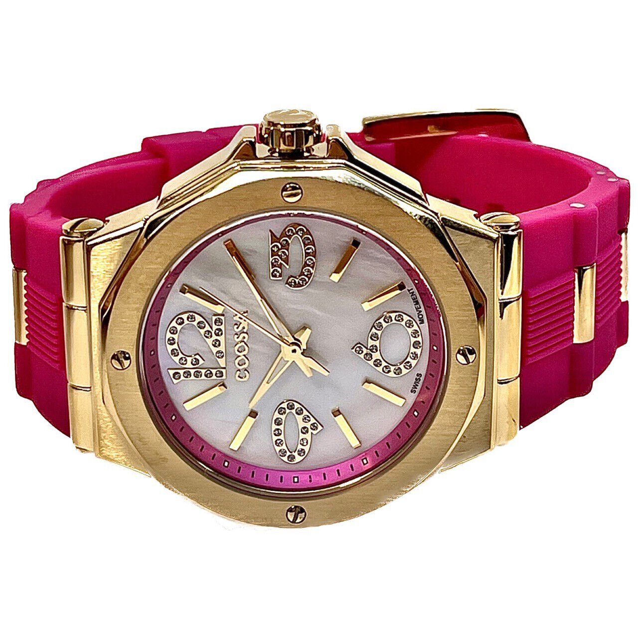 COOSSA ORIGINAL First Edition 20251 Women's Watch Swiss Ronda Movement Mother of Pearl Dial 36.5MM Stainless Steel Case 100M Water Resistant Magenta/Gold Tone