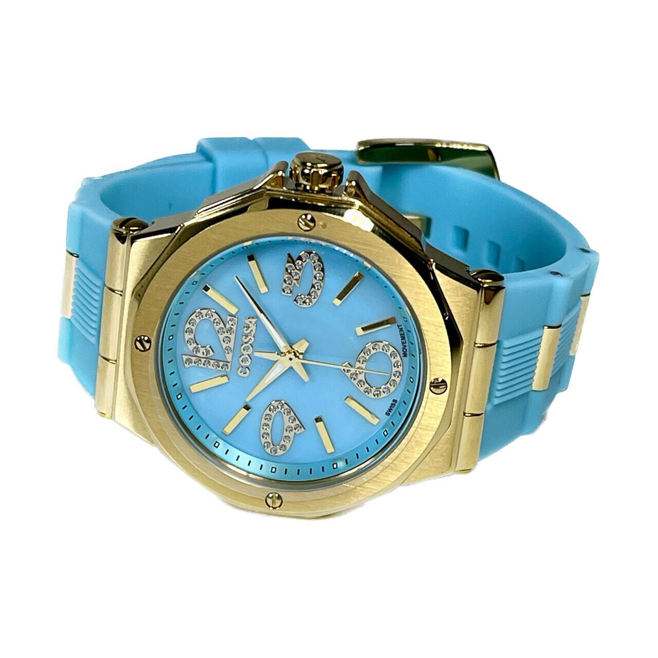 COOSSA ORIGINAL First Edition 20248 Women's Watch Swiss Ronda Movement Mother of Pearl Dial 36.5MM Stainless Steel Case 100M Water Resistant Blue/Gold Tone