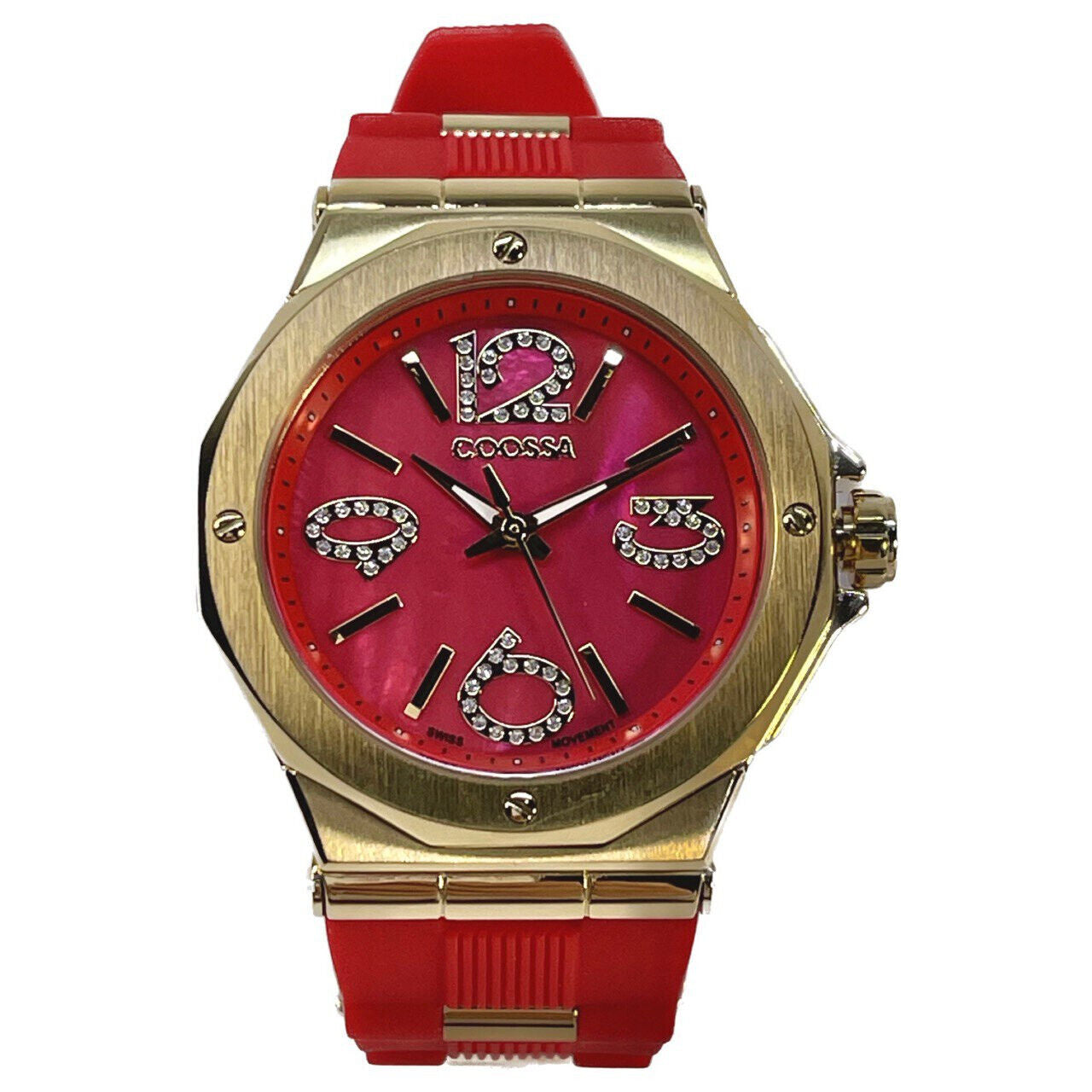 COOSSA ORIGINAL First Edition 20252 Women's Watch Swiss Ronda Movement Mother of Pearl Dial 36.5MM Stainless Steel Case 100M Water Resistant Red/Gold Tone