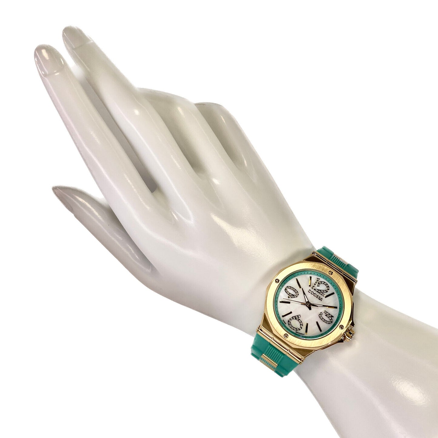 COOSSA ORIGINAL First Edition 20249 Women's Watch Swiss Ronda Movement Mother of Pearl Dial 36.5MM Stainless Steel Case 100M Water Resistant Green/Gold Tone