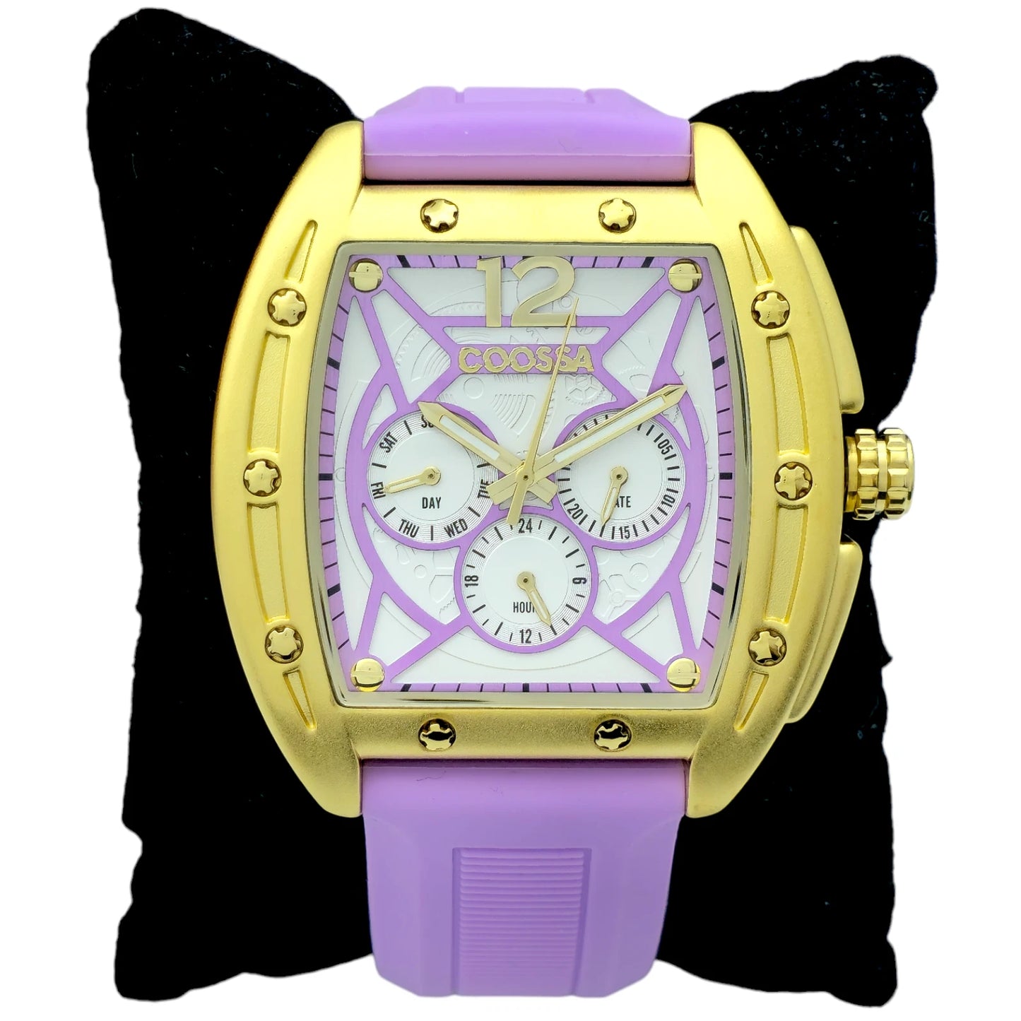 COOSSA ORIGINAL Special Edition Mens Tonneau 46MM Case Gold/Purple Tone Day Date