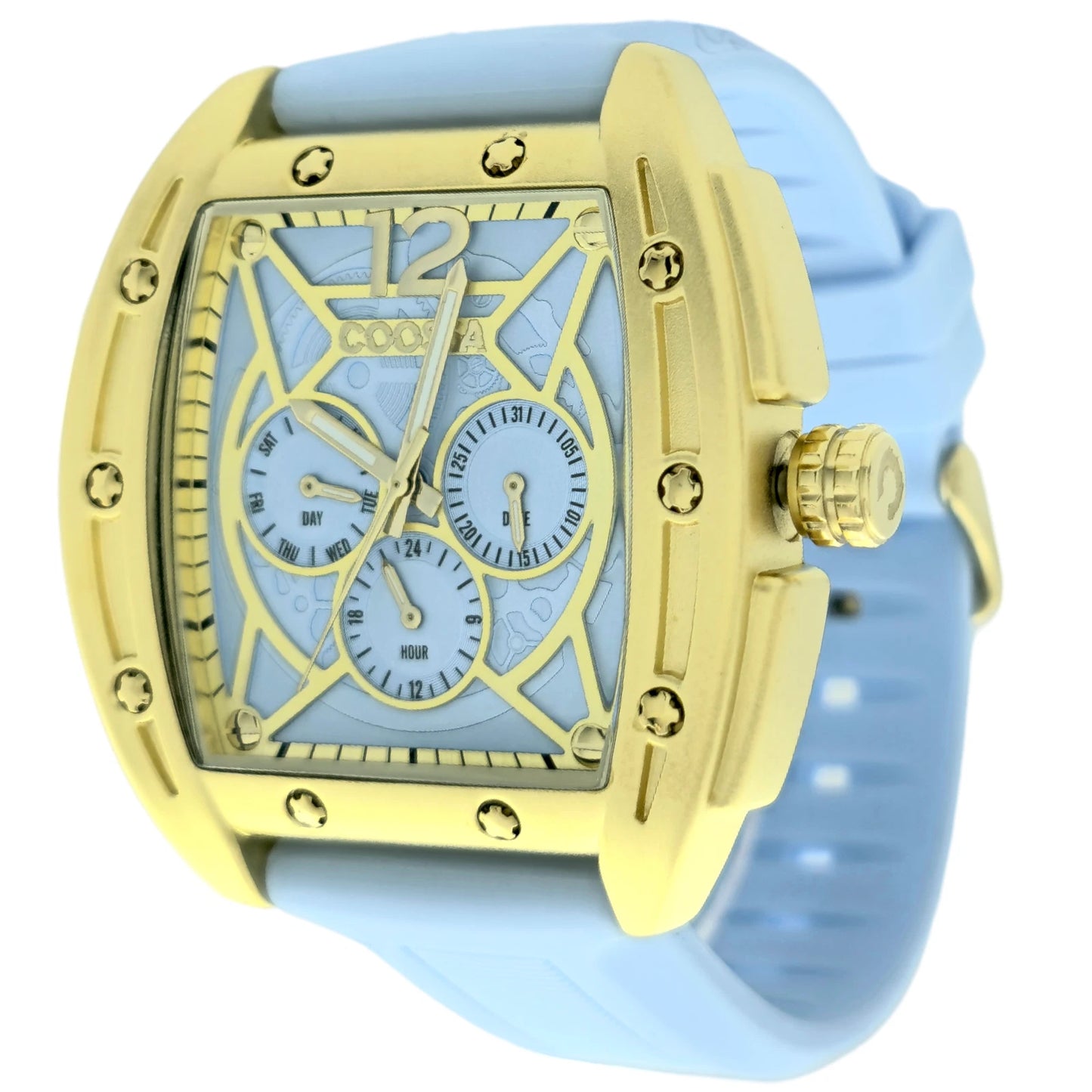 COOSSA ORIGINAL Special Edition Mens Tonneau 46MM Case Gold/Baby Blue Watch