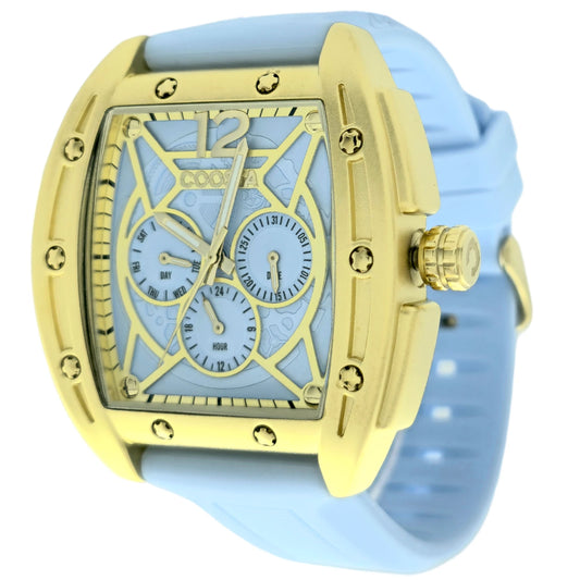 COOSSA ORIGINAL Special Edition Mens Tonneau 46MM Case Gold/Baby Blue Watch