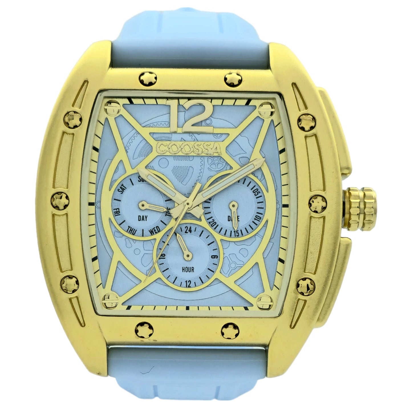 COOSSA ORIGINAL Special Edition Mens Tonneau 46MM Case Gold/Baby Blue Watch