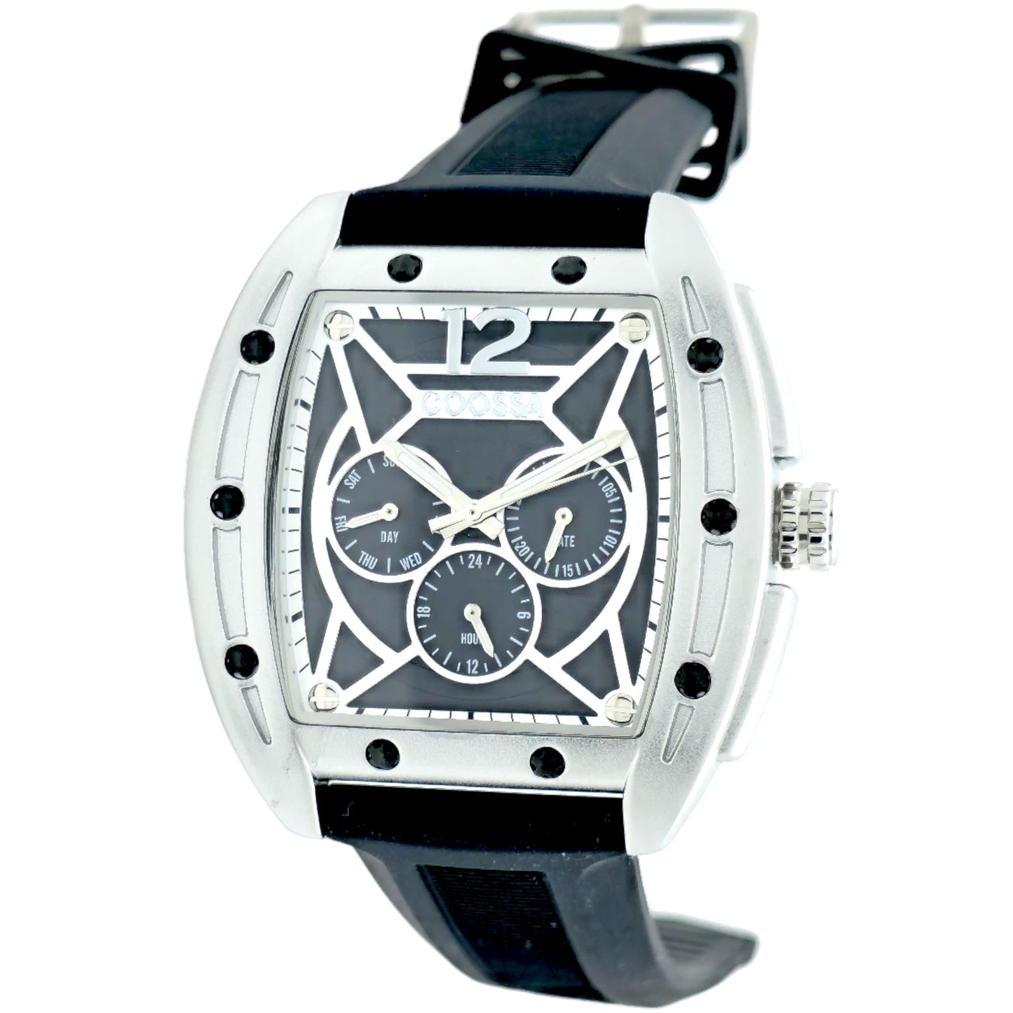 COOSSA ORIGINAL Special Edition Mens Tonneau Watch 46MM Case Silve/Black Tone