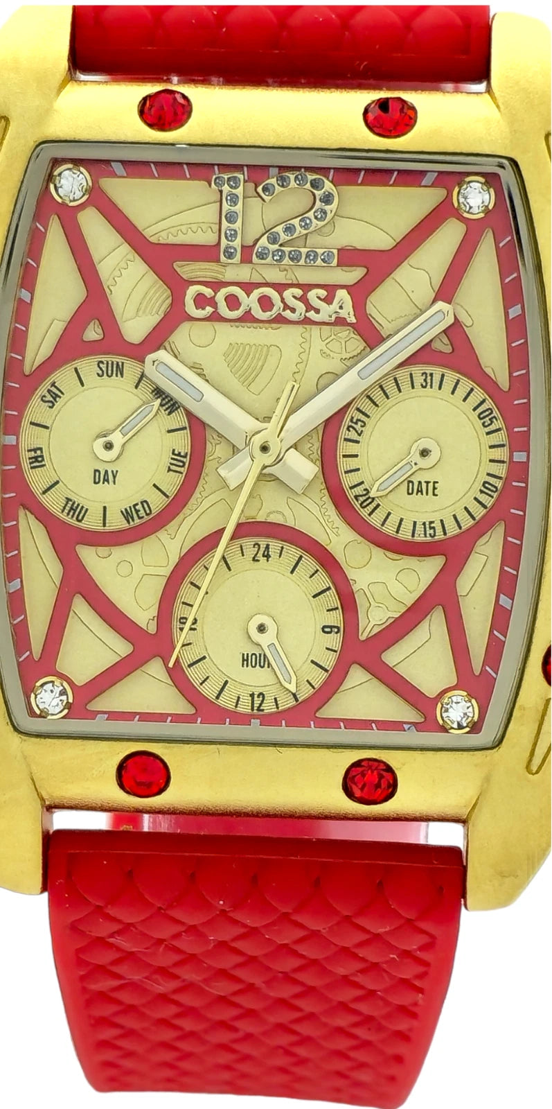 COOSSA ORIGINAL Special Edition Womens Tonneau 35MM Gold/Red Tone Day-Date Watch