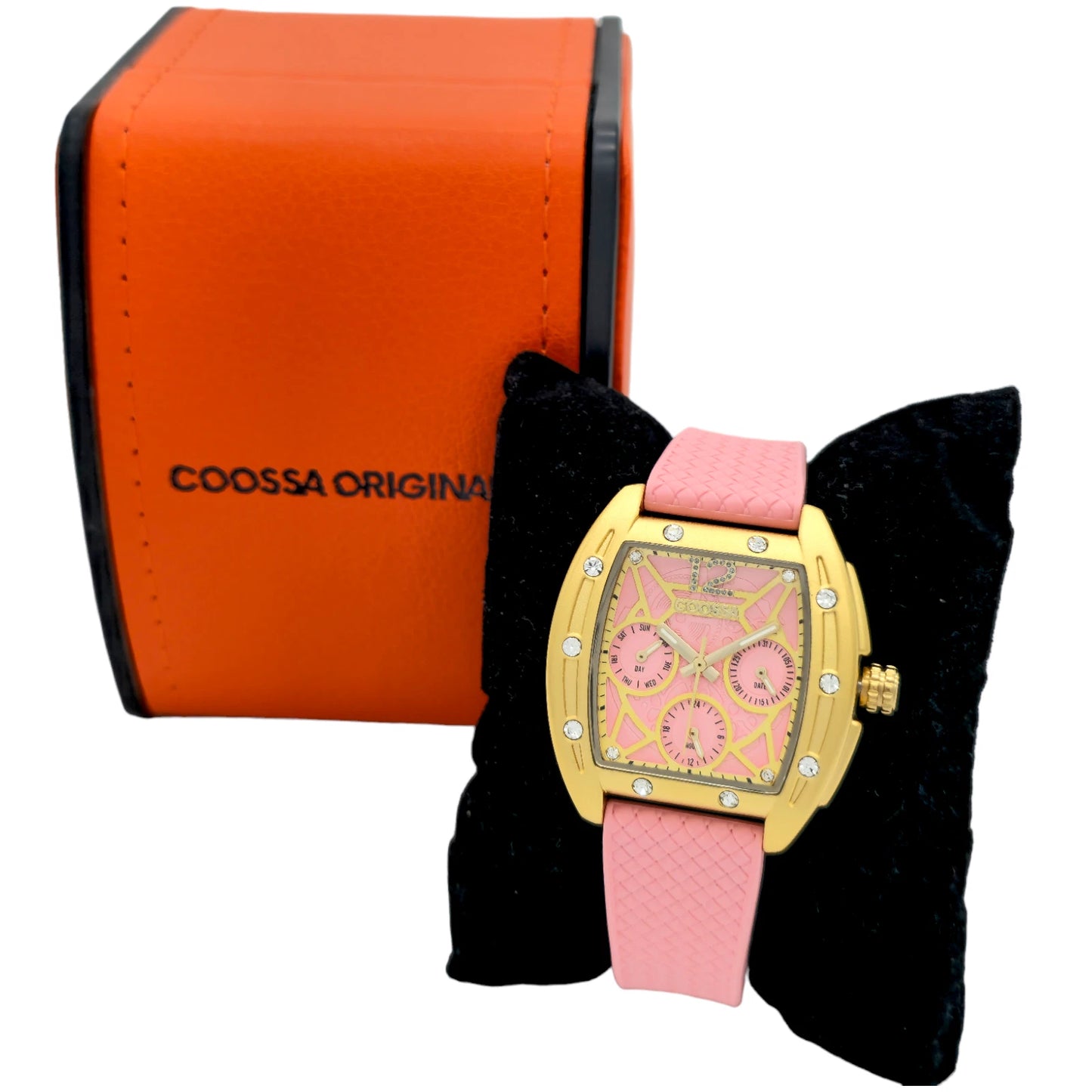 COOSSA ORIGINAL Special Edition Women Tonneau 35MM Case Gold/Pink Day-Date Watch