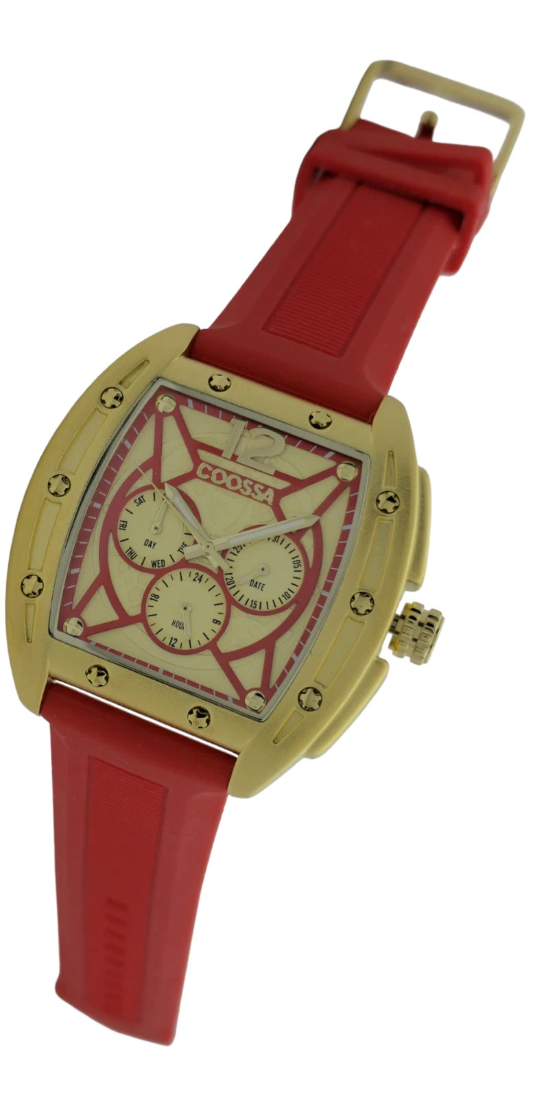 COOSSA ORIGINAL Special Edition Men's Tonneau 46MM Case Gold/Red Tone Day Date