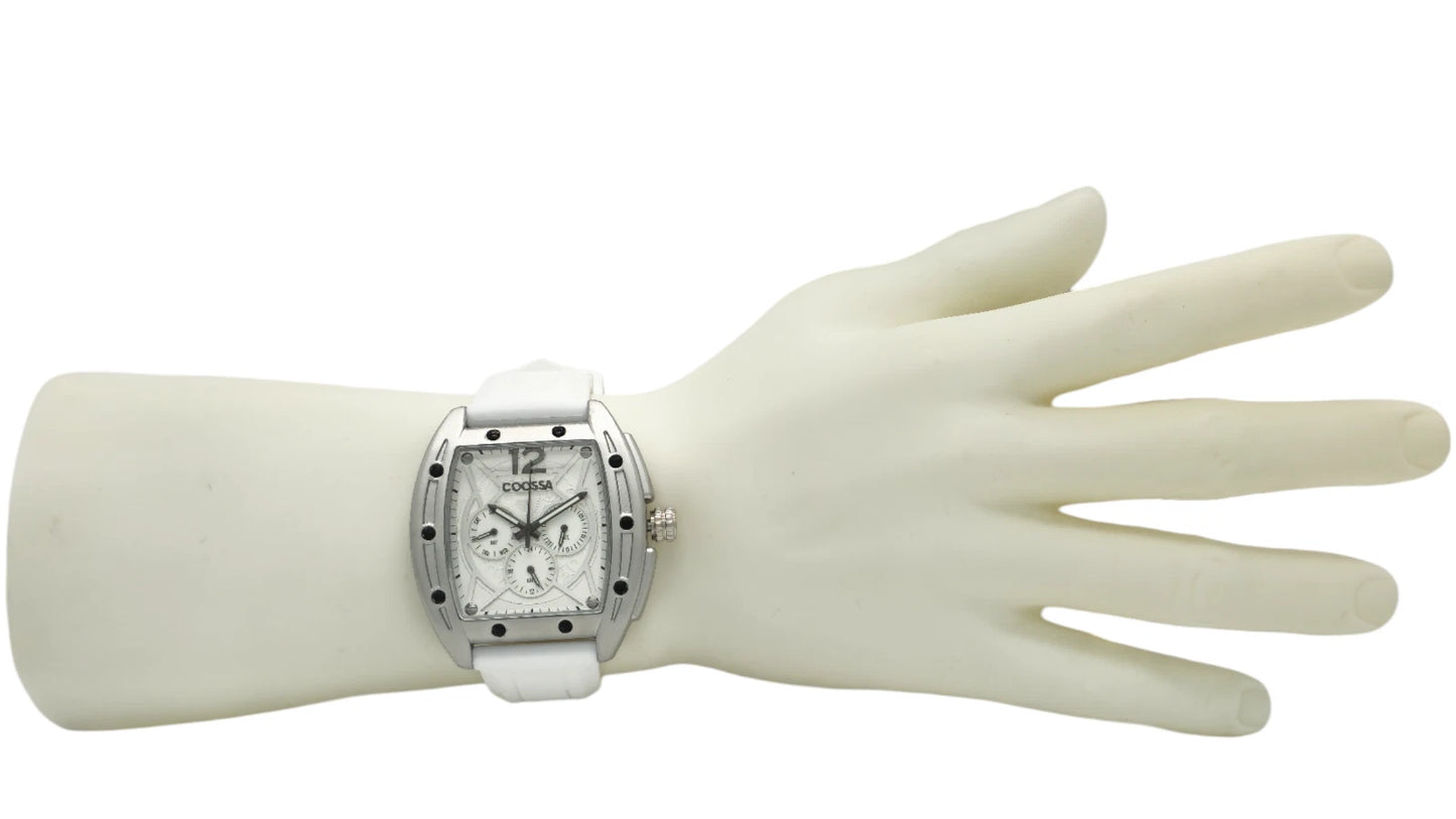 COOSSA ORIGINAL Special Edition Mens Tonneau 46MM Case Silve/White Tone Day Date
