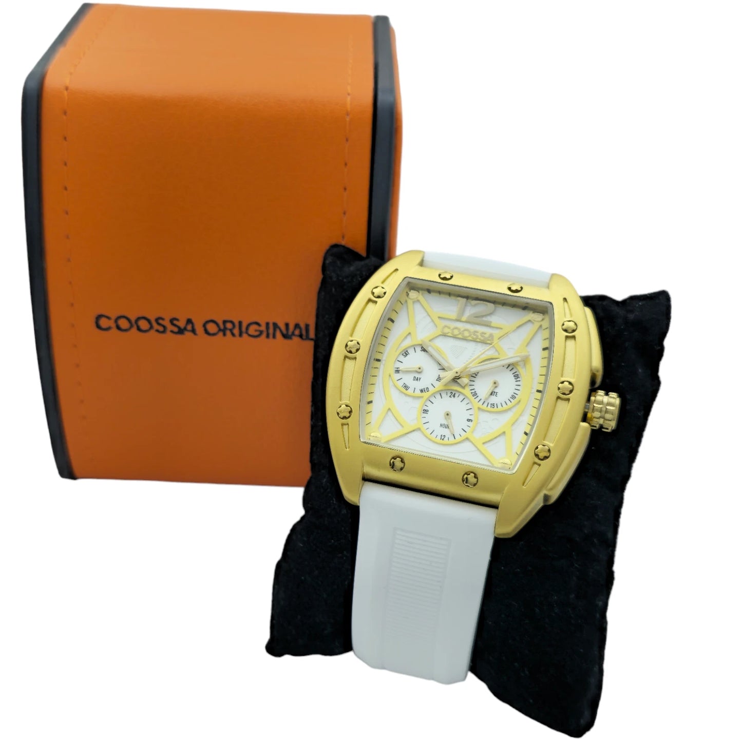 COOSSA ORIGINAL Special Edition Mens Tonneau 46MM Case Gold/White Day-Date Watch