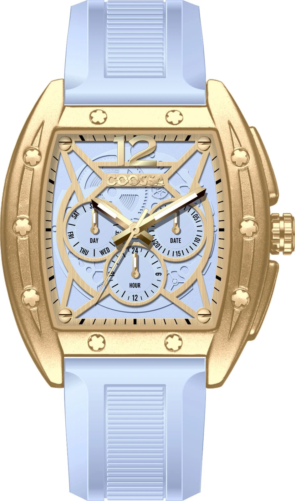 COOSSA ORIGINAL Special Edition Mens Tonneau 46MM Case Gold/Baby Blue Watch