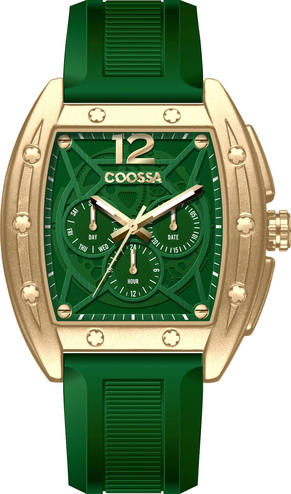 COOSSA ORIGINAL Special Edition Mens Tonneau 46MM Case Gold/Green Day-Date Watch