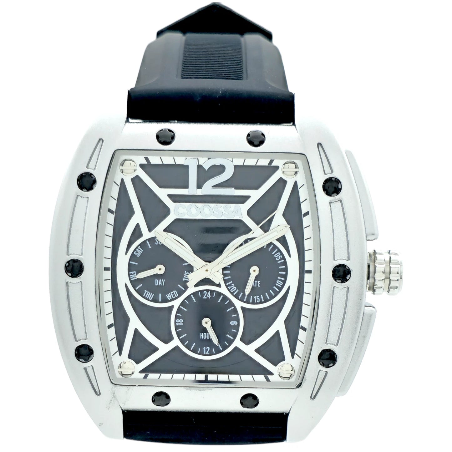 COOSSA ORIGINAL Special Edition Mens Tonneau Watch 46MM Case Silve/Black Tone