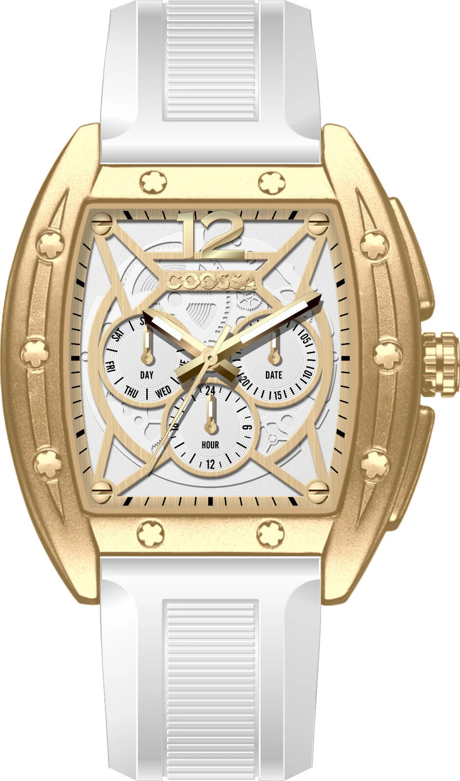 COOSSA ORIGINAL Special Edition Mens Tonneau 46MM Case Gold/White Day-Date Watch