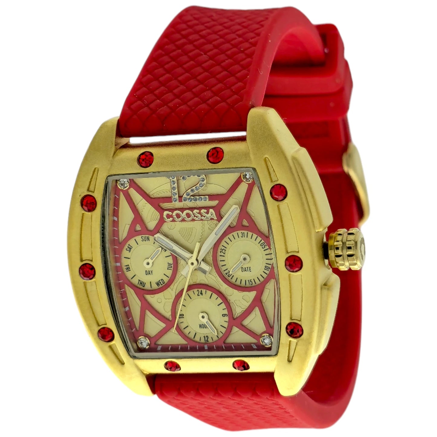 COOSSA ORIGINAL Special Edition Womens Tonneau 35MM Gold/Red Tone Day-Date Watch