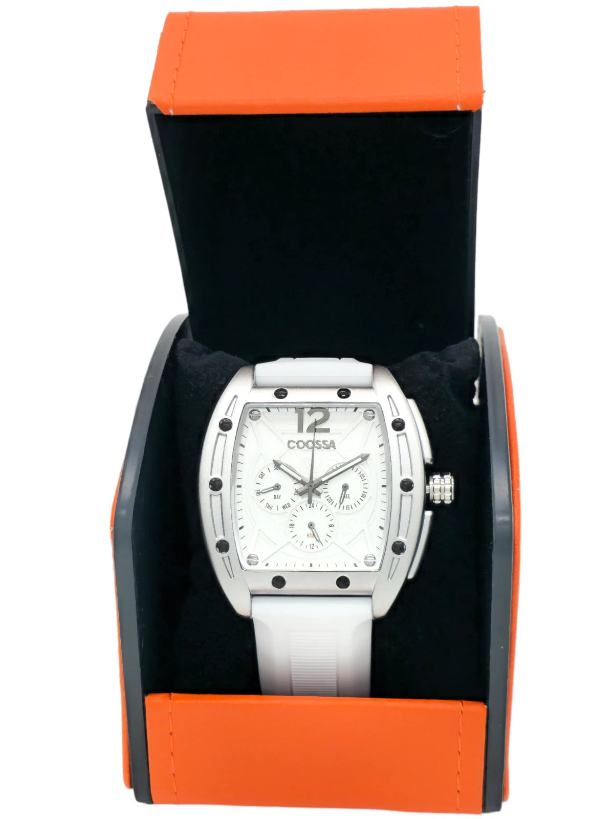 COOSSA ORIGINAL Special Edition Mens Tonneau 46MM Case Silve/White Tone Day Date