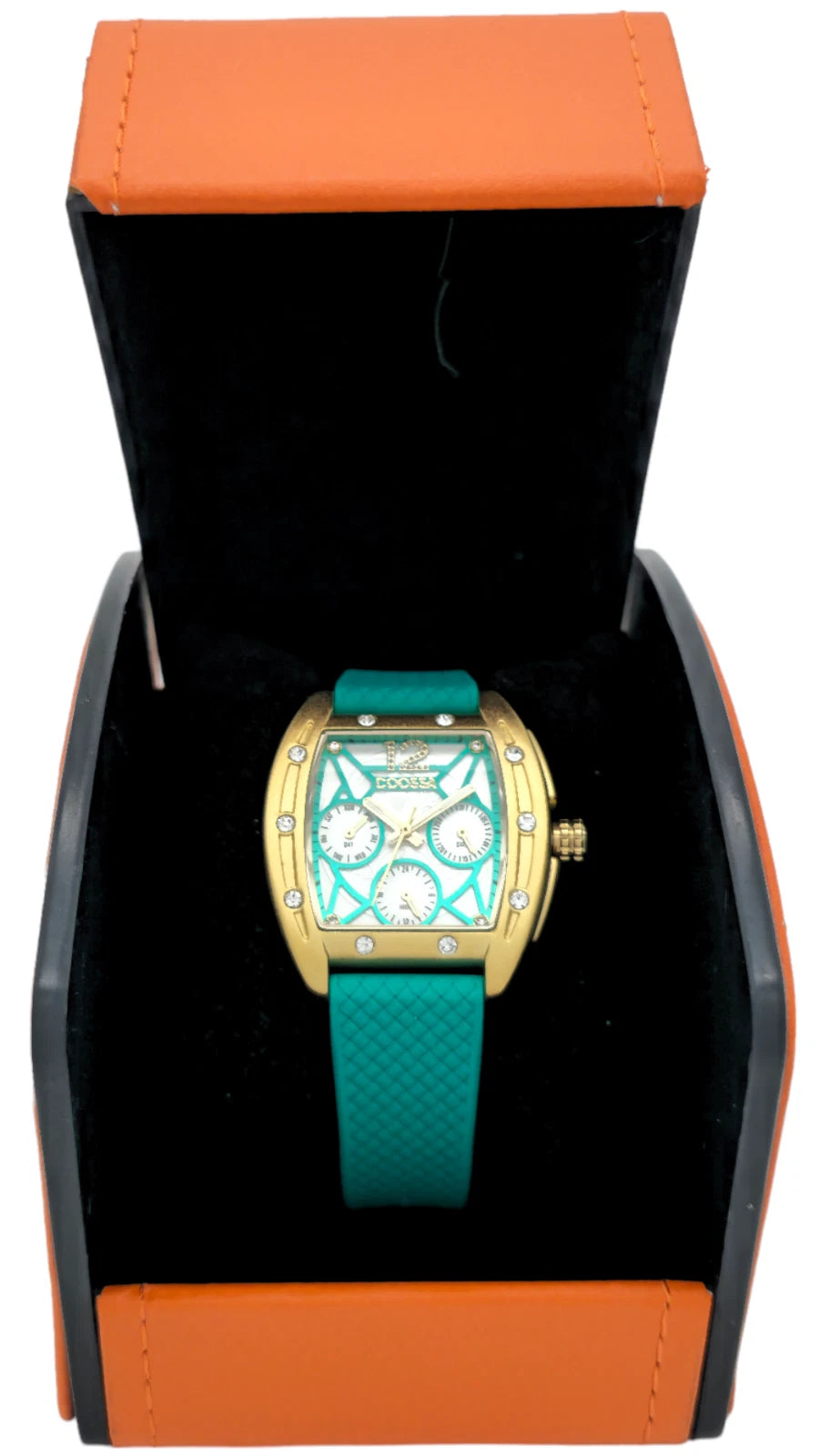COOSSA ORIGINAL Special Edition Women Tonneau 35MM Gold Green Day-Date Watch
