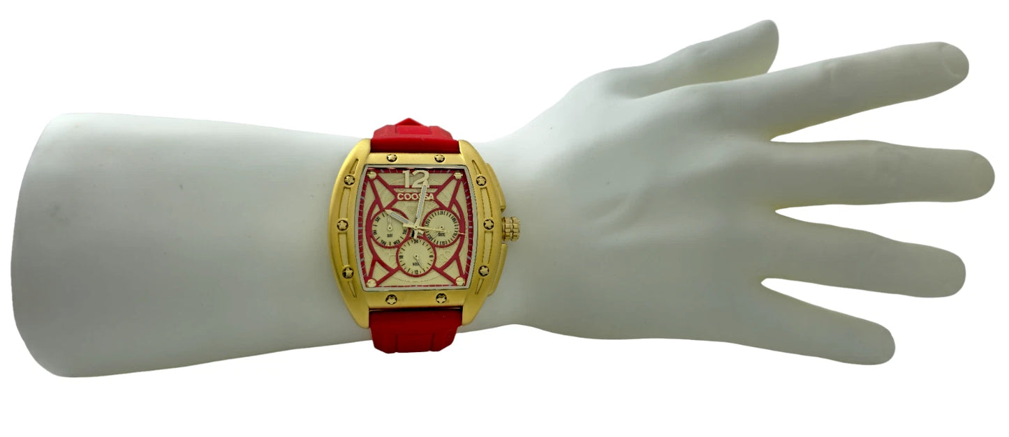 COOSSA ORIGINAL Special Edition Men's Tonneau 46MM Case Gold/Red Tone Day Date