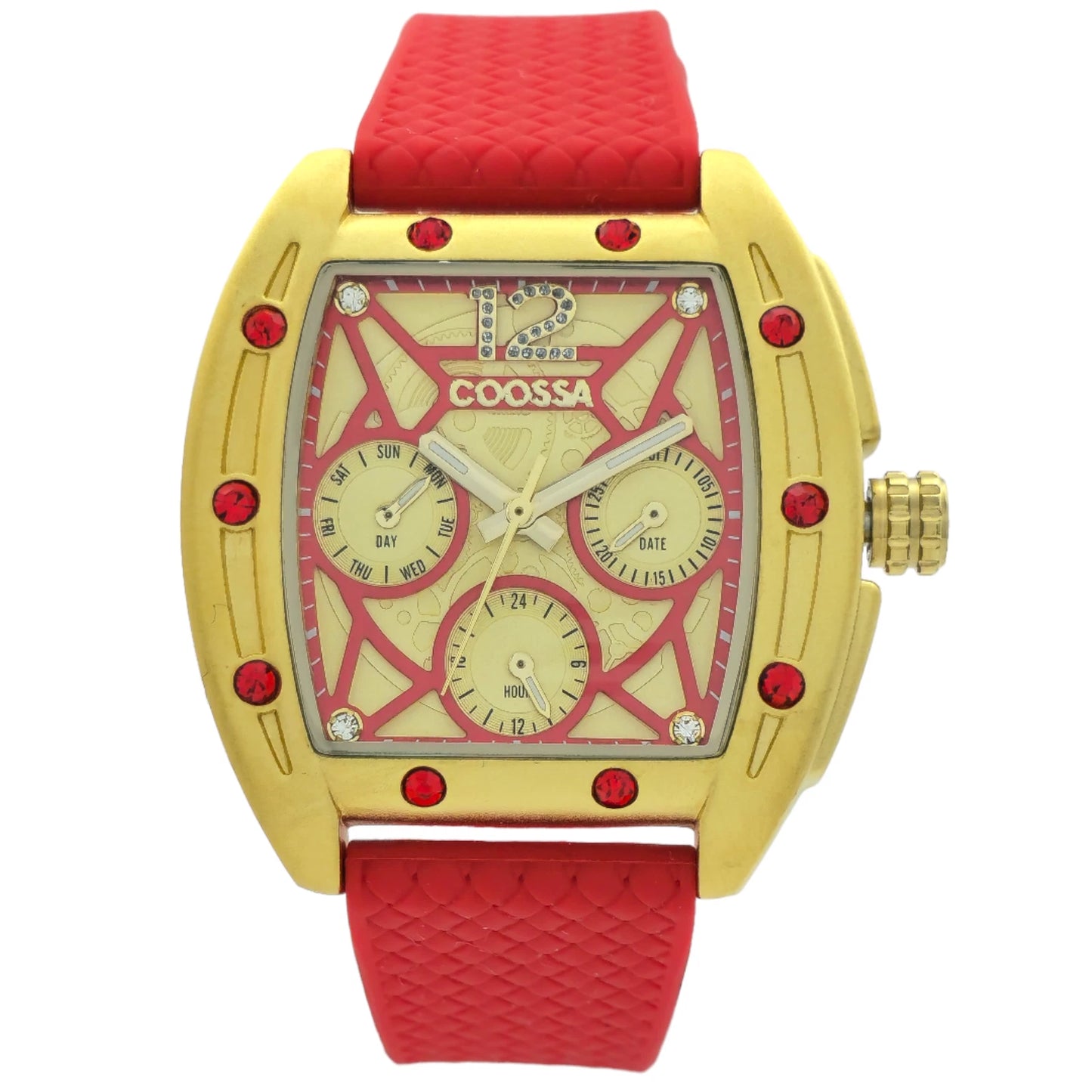 COOSSA ORIGINAL Special Edition Womens Tonneau 35MM Gold/Red Tone Day-Date Watch