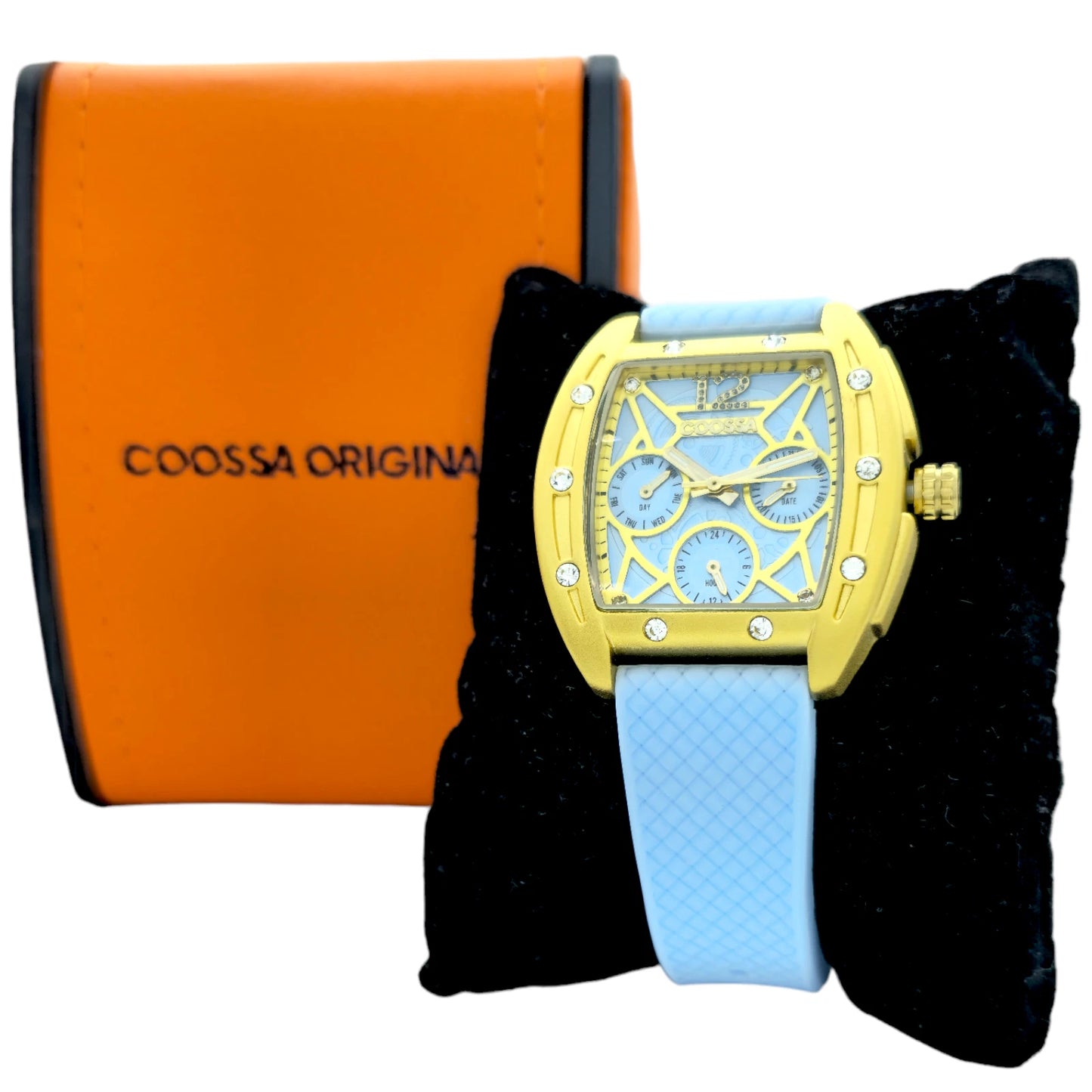 COOSSA ORIGINAL Special Edition Womens Tonneau 35MM Case Gold Baby Blue Watch