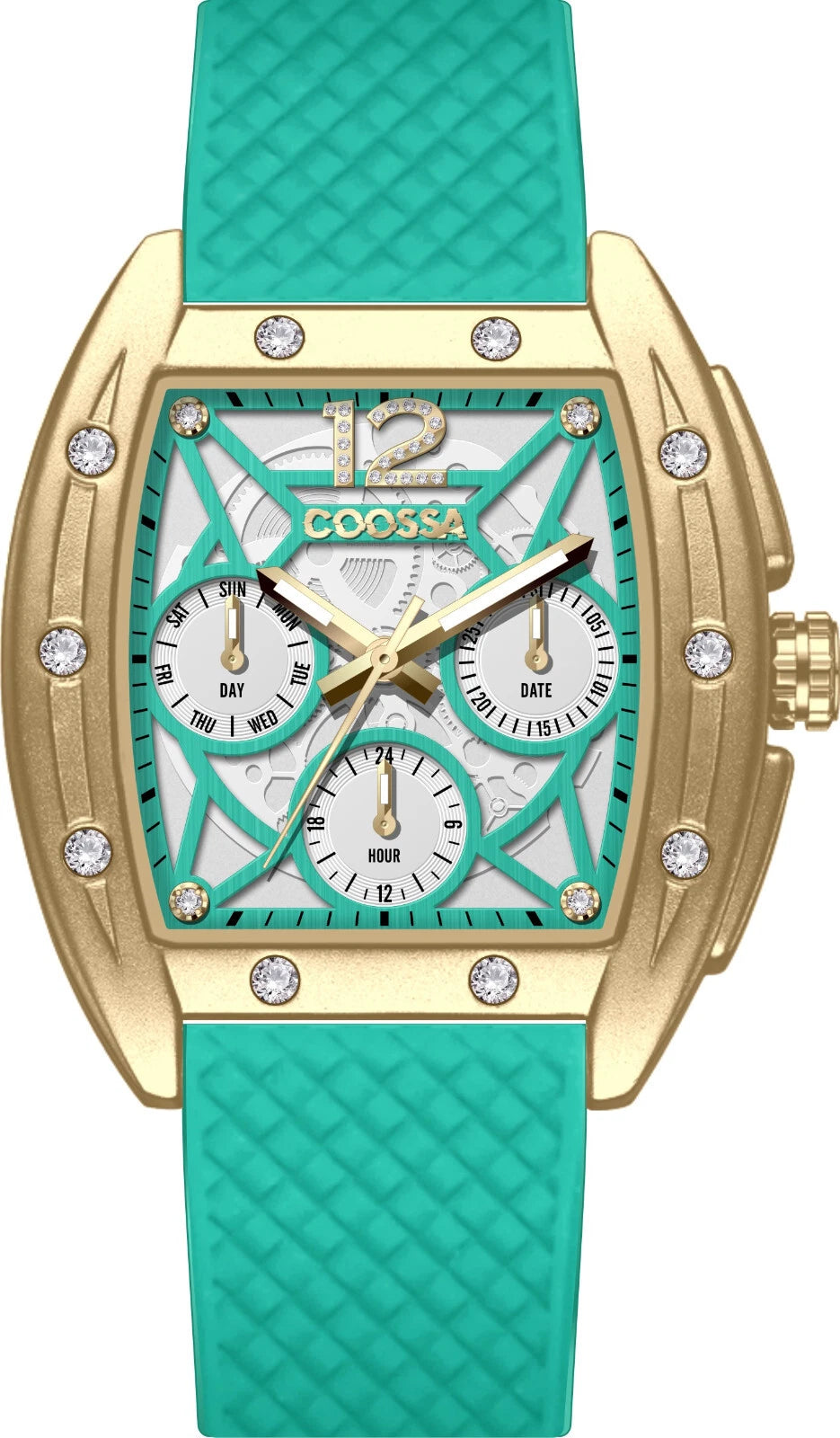COOSSA ORIGINAL Special Edition Women Tonneau 35MM Gold Green Day-Date Watch
