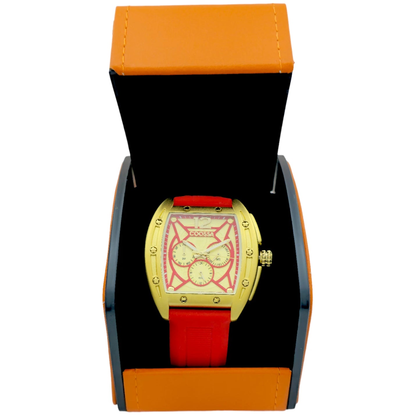 COOSSA ORIGINAL Special Edition Men's Tonneau 46MM Case Gold/Red Tone Day Date
