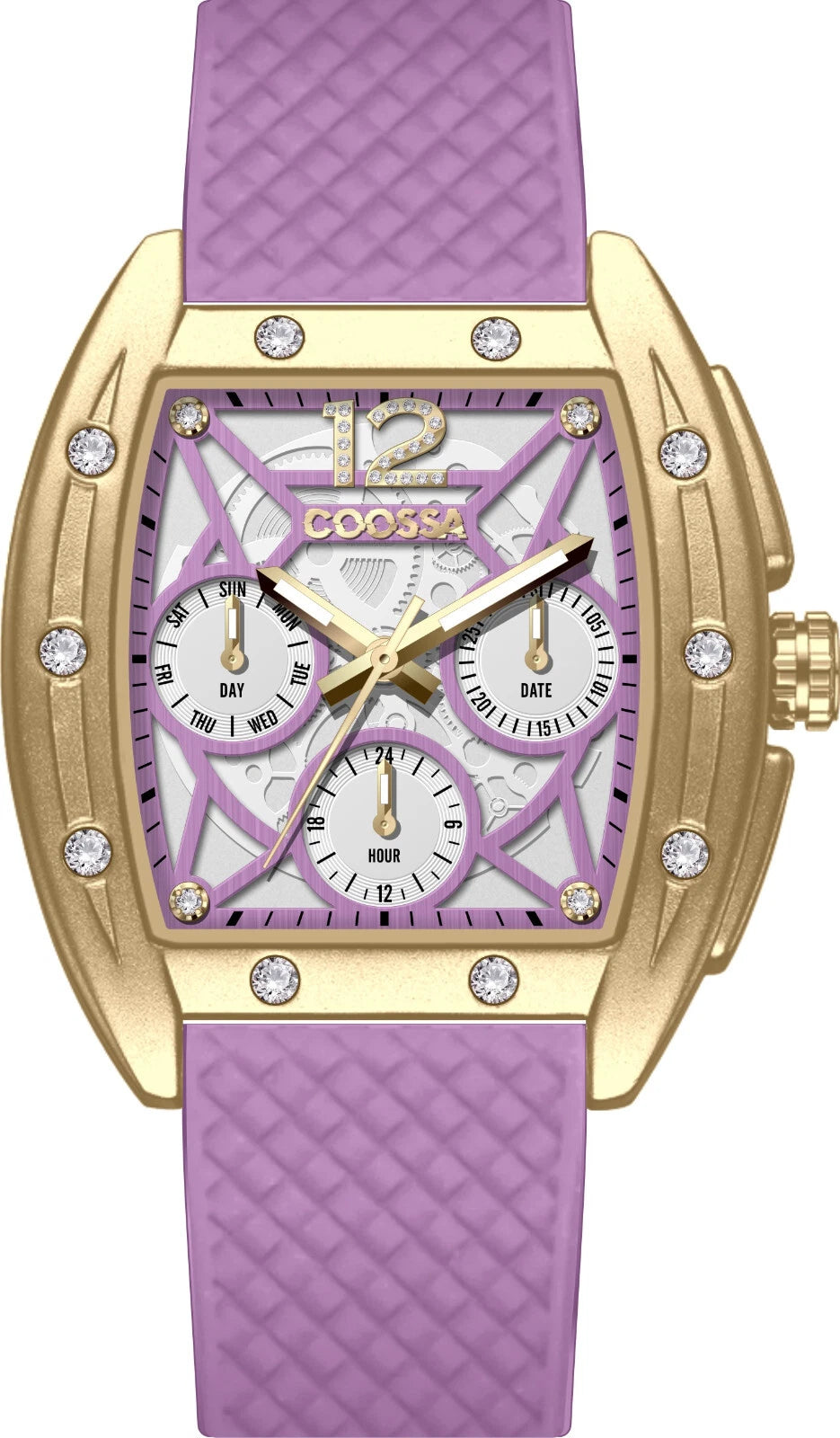 COOSSA ORIGINAL Special Edition Women's Tonneau 35MM Gold/Purple Day-Date Watch