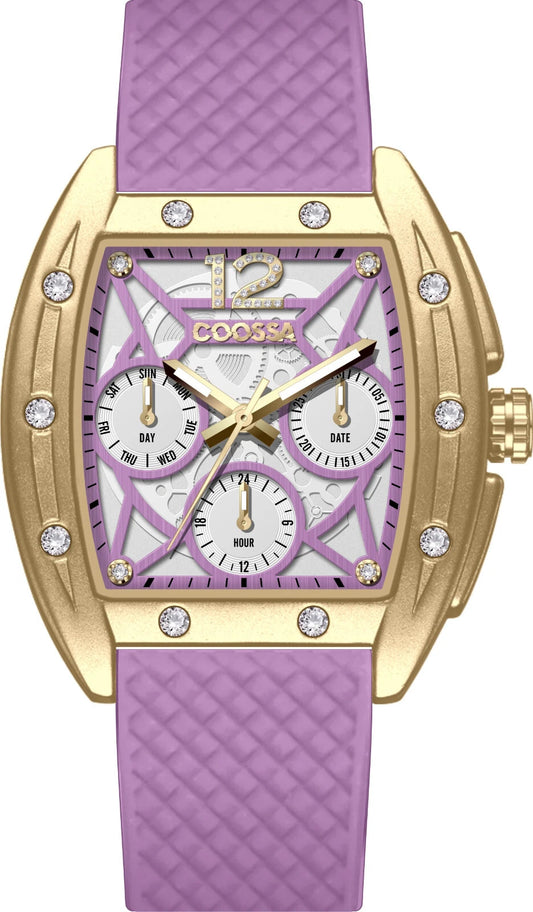 COOSSA ORIGINAL Special Edition Women's Tonneau 35MM Gold/Purple Day-Date Watch