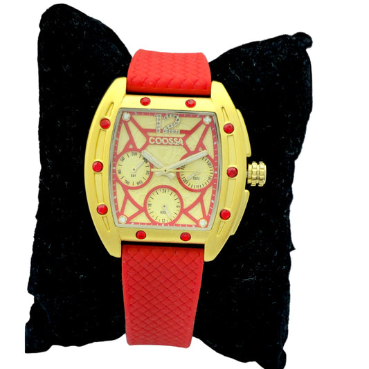 COOSSA ORIGINAL Special Edition Womens Tonneau 35MM Gold/Red Tone Day-Date Watch