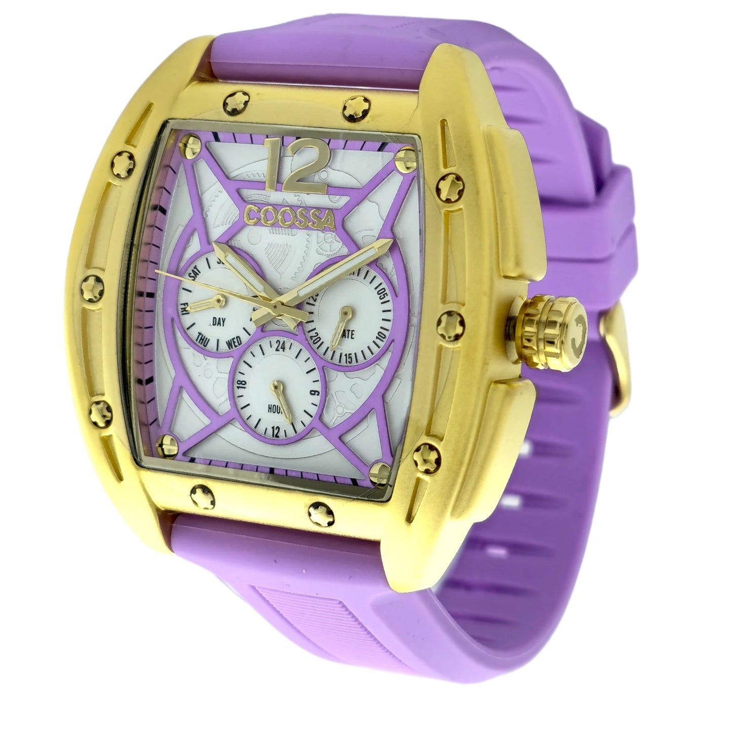 COOSSA ORIGINAL Special Edition Mens Tonneau 46MM Case Gold/Purple Tone Day Date