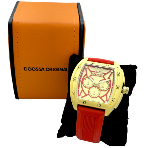 COOSSA ORIGINAL Special Edition Men's Tonneau 46MM Case Gold/Red Tone Day Date