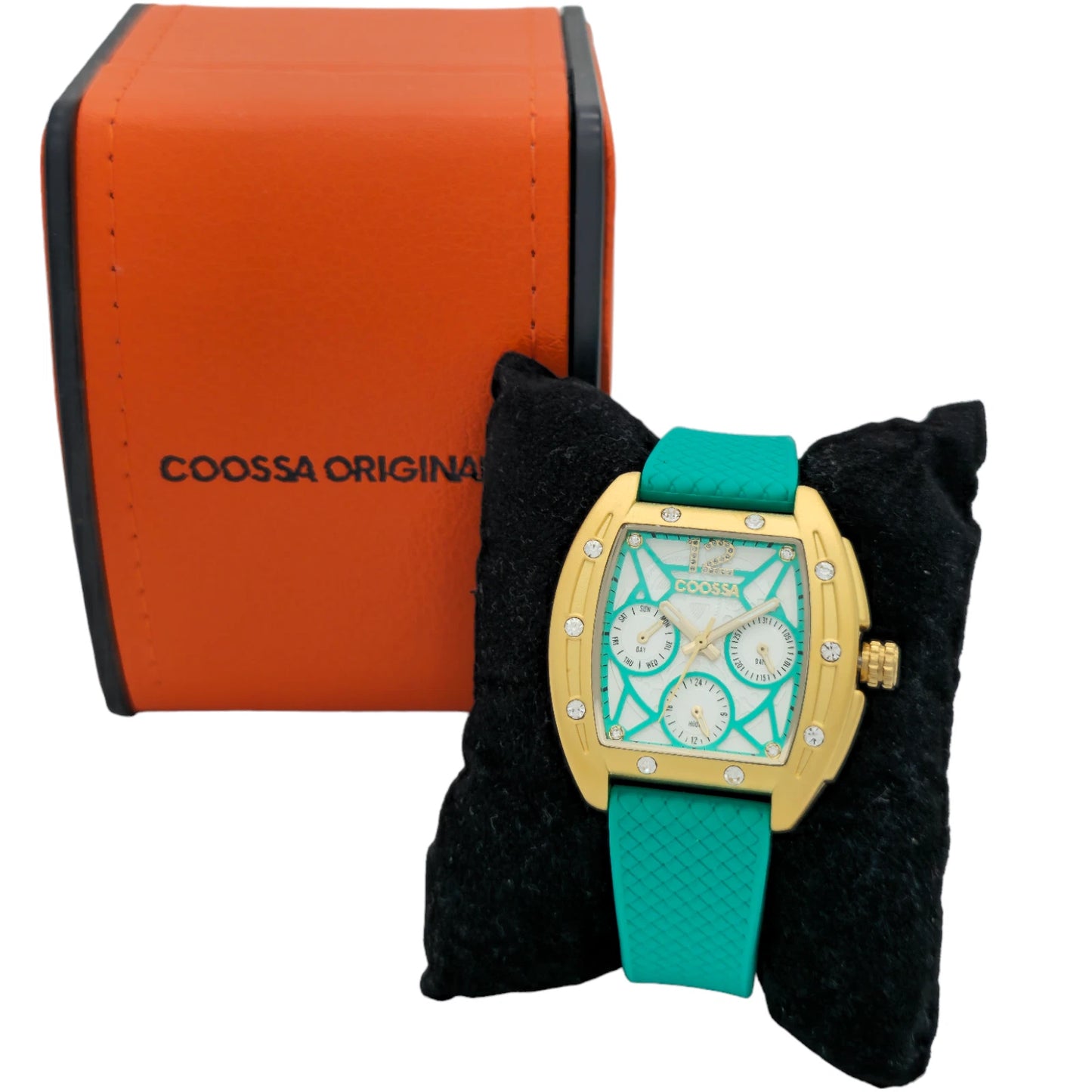COOSSA ORIGINAL Special Edition Women Tonneau 35MM Gold Green Day-Date Watch