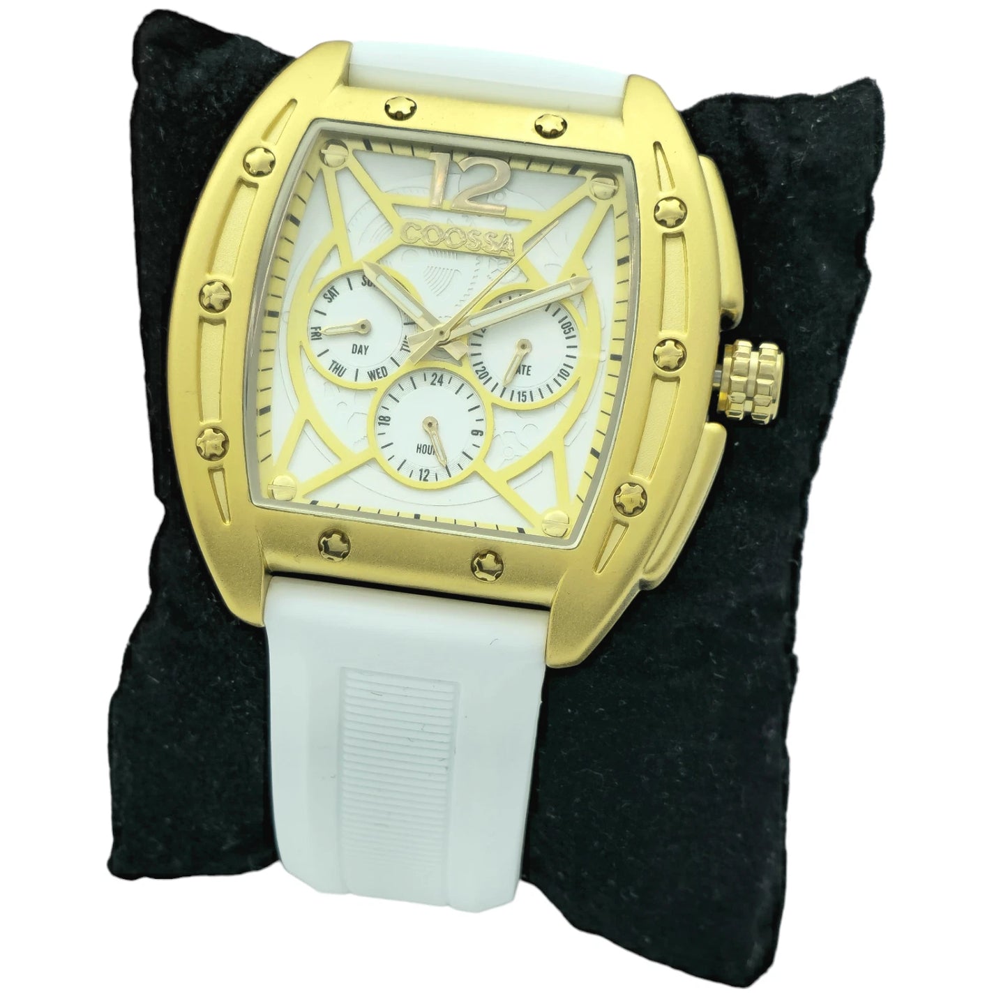 COOSSA ORIGINAL Special Edition Mens Tonneau 46MM Case Gold/White Day-Date Watch